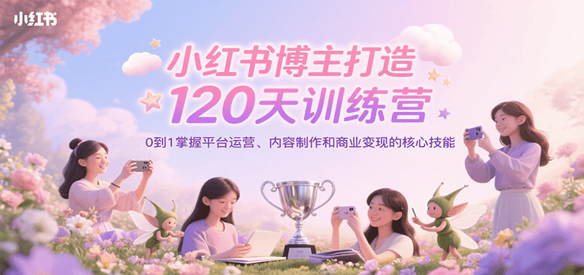 小红书博主打造120天训练营，0到1掌握平台运营、内容制作和商业变现|学课链网创