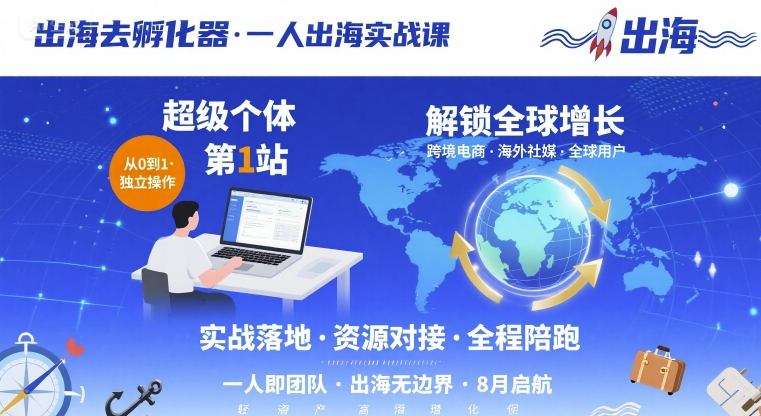 出海去孵化器，一人出海实战课，超级个体第1站，解锁全球增长|学课链网创