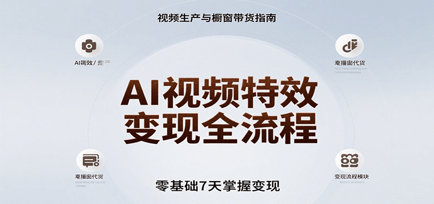 AI视频特效变现全流程，零基础7天掌握视频生产到橱窗带货变现|学课链网创