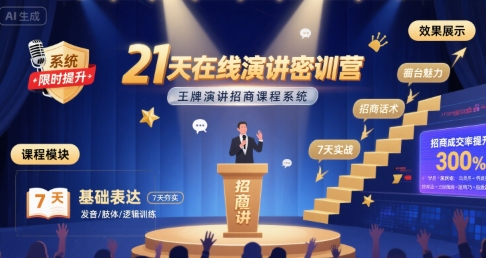 21天在线演讲密训营，王牌演讲招商课程系统|学课链网创