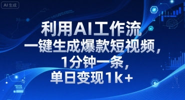 利用AI工作流一键生成爆款短视频，1分钟一条，单日变现1k+|学课链网创