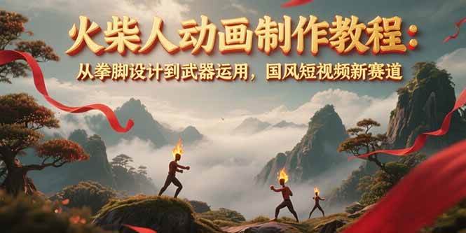 （15171期）火柴人动画制作教程：从拳脚设计到武器运用，国风短视频新赛道|学课链网创
