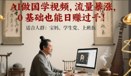 AI做国学视频，流量暴涨 ，0 基础也能日入多张|学课链网创