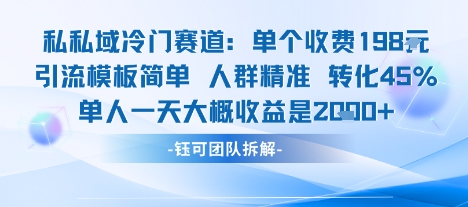 私域冷门赛道单个收费198米引流模板简单人群精准 45%的转化率单人一天大概收益多张|学课链网创