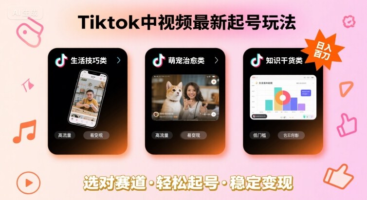 Tiktok中视频最新起号玩法，想要日入百刀，做好这几个赛道就可以了|学课链网创