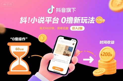 抖音旗下小说平台0撸新玩法,每天挂G60分钟,简单无脑,日入2张【揭秘】|学课链网创