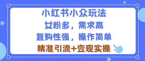 小红书小众玩法，女粉多，需求高，复购性强，操作简单精准引流+变现实操|学课链网创