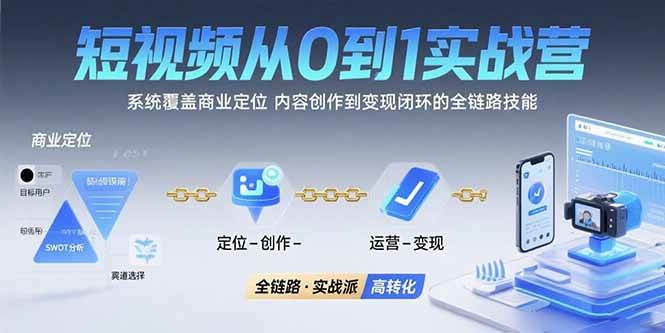 （15570期）短视频从0到1的实战营：系统覆盖商业定位,内容创作到变现闭环的全链路技能|学课链网创