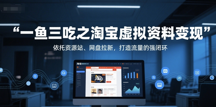一鱼三吃之淘宝虚拟资料变现，依托资源站、网盘拉新，打造流量的强闭环|学课链网创