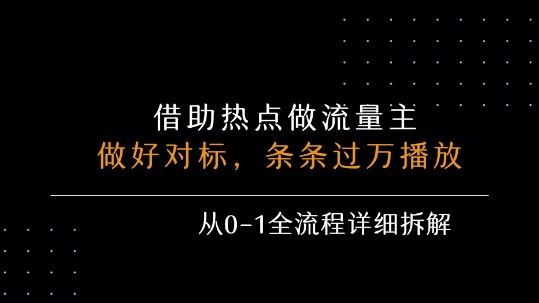 借力热点，乘顺风车玩流量主，条条过万播放， 每月收益5k+，从0-1全流程详细拆解|学课链网创