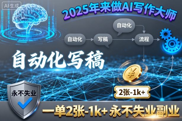 2025年来做AI写作大师，自动化写稿，一单2张-1k+，永不失业副业|学课链网创