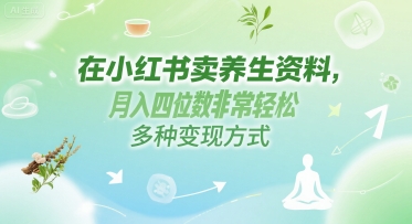 在小红书卖养生资料，月入四位数非常轻松，多种变现方式|学课链网创