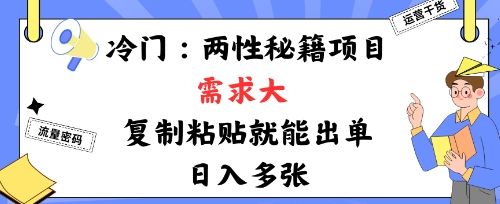 冷门赛道：两性秘籍项目，需求大，靠复制粘贴就能出单，日入多张|学课链网创