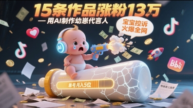 用AI制作幼崽代言人，宝宝的控诉火爆全网，15条作品涨粉13W，单号月入5位数实操教程|学课链网创