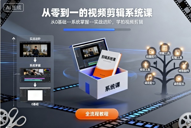 从零到一的视频剪辑系统课,从0基础–系统掌握–实战进阶,学拍视频剪辑|学课链网创