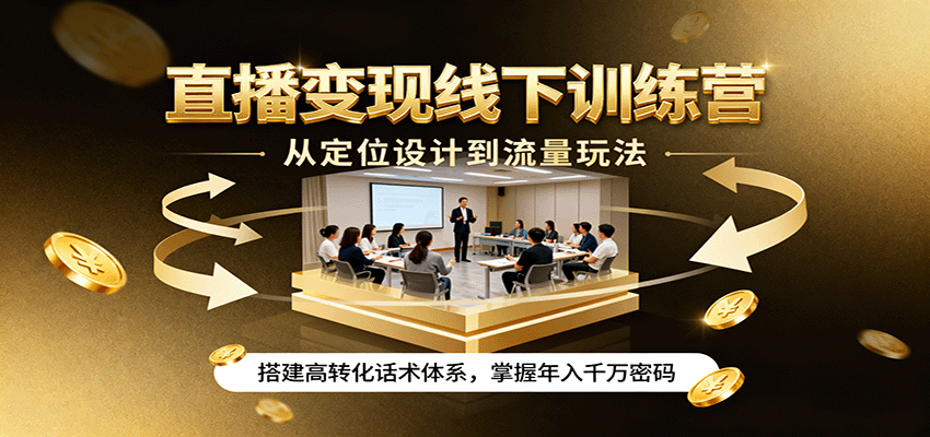 直播变现线下训练营,从定位设计到流量玩法,搭建高转化话术体系,掌握年入千万密码|学课链网创