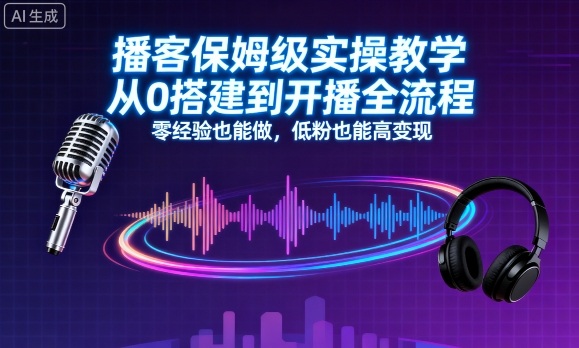 播客保姆级实操教学，从0搭建到开播全流程，零经验也能做，低粉也能高变现|学课链网创