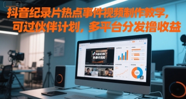 抖音纪录片热点事件视频制作教学，可过伙伴计划，多平台分发撸收益|学课链网创