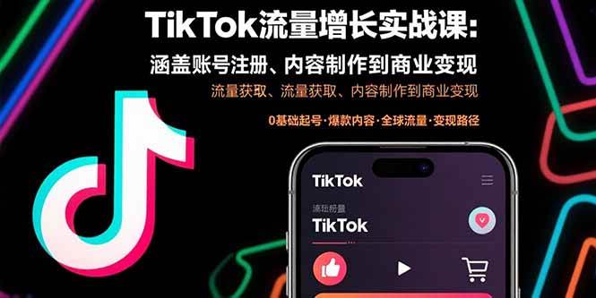 （15791期）TikTok流量增长实战课：涵盖账号注册、流量获取、内容制作到商业变现|学课链网创