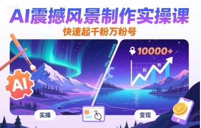 AI震撼风景制作实操课，快速起千粉万粉号|学课链网创