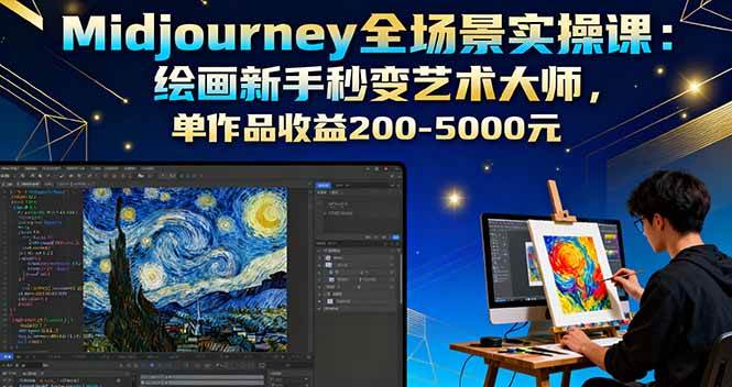 （16125期）Midjourney全场景实操课：绘画新手秒变艺术大师，单作品收益200-5000元|学课链网创