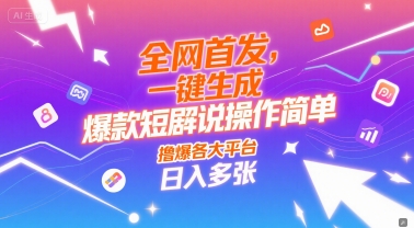 全网首发，一键生成爆款短剧解说操作简单，撸爆各大平台，日入多张|学课链网创