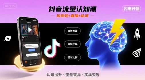 抖音流量认知课，短视频+直播+私域，认知提升，闪电开悟|学课链网创