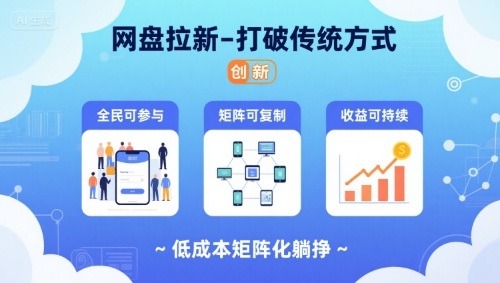 网盘拉新-打破传统方式，低成本矩阵化躺挣，全民可参与、矩阵可复制、收益可持续【揭秘】|学课链网创