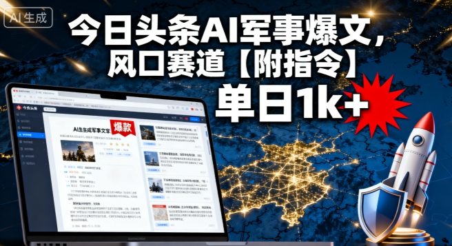 今日头条AI军事爆文，单日1k+，风口赛道【附指令】|学课链网创