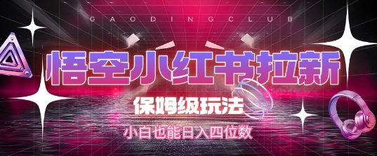 悟空小红书拉新，保姆级玩法，小白也能日入四位数|学课链网创